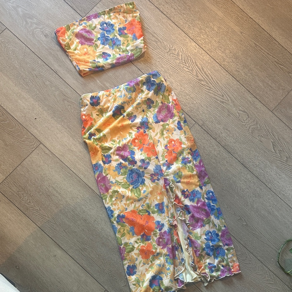 12th Tribe Floral Midi Skirt Set - Multicolor